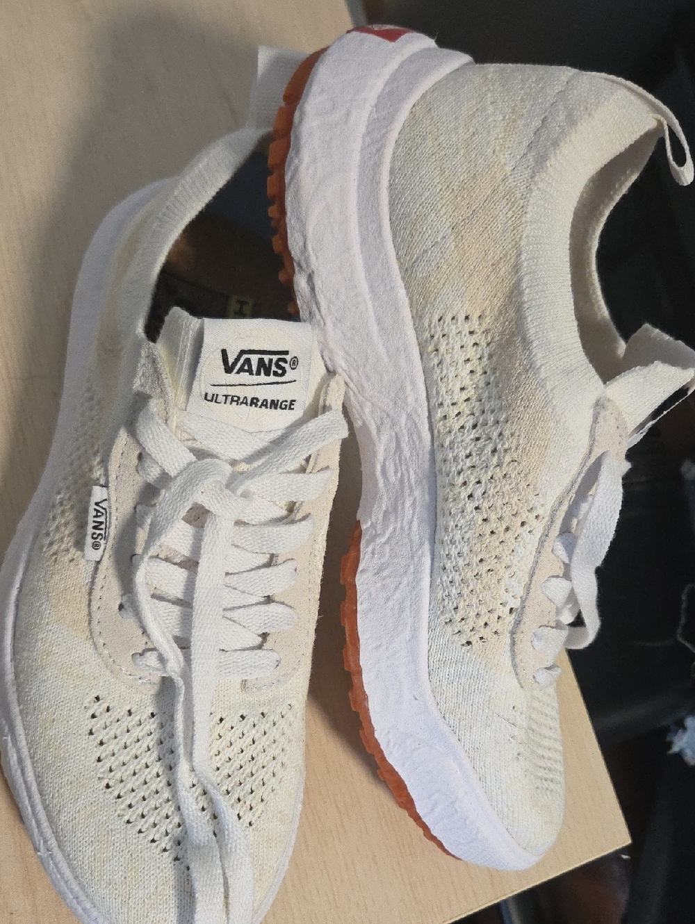 Vans Ultrarange Knit Sneakers in White with Cream